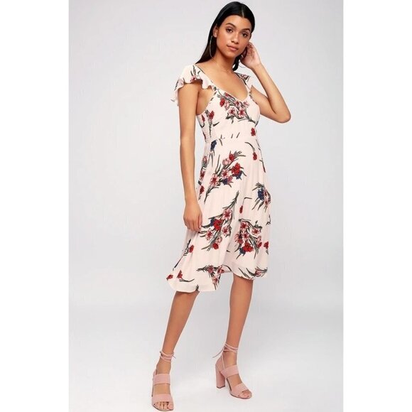 Lulus Take a Bow-quet Blush Floral Print Midi Dress Size XL - Picture 1 of 12